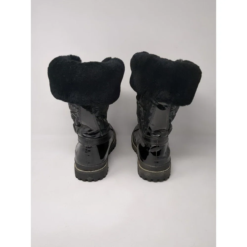 Coach Leonora Black Faux Fur Lace-Up Snow Winter Boots Signature Size 6 B Y2K‎